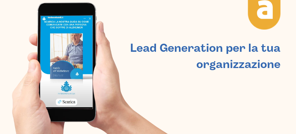 banner dedicato a lead generation con mock up dell'inserzione meta