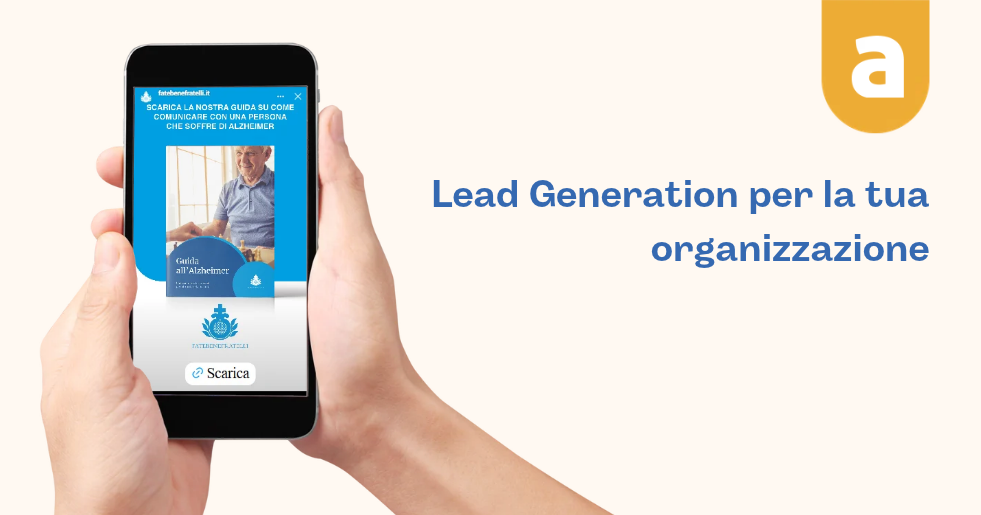 banner dedicato a lead generation con mock up dell'inserzione meta